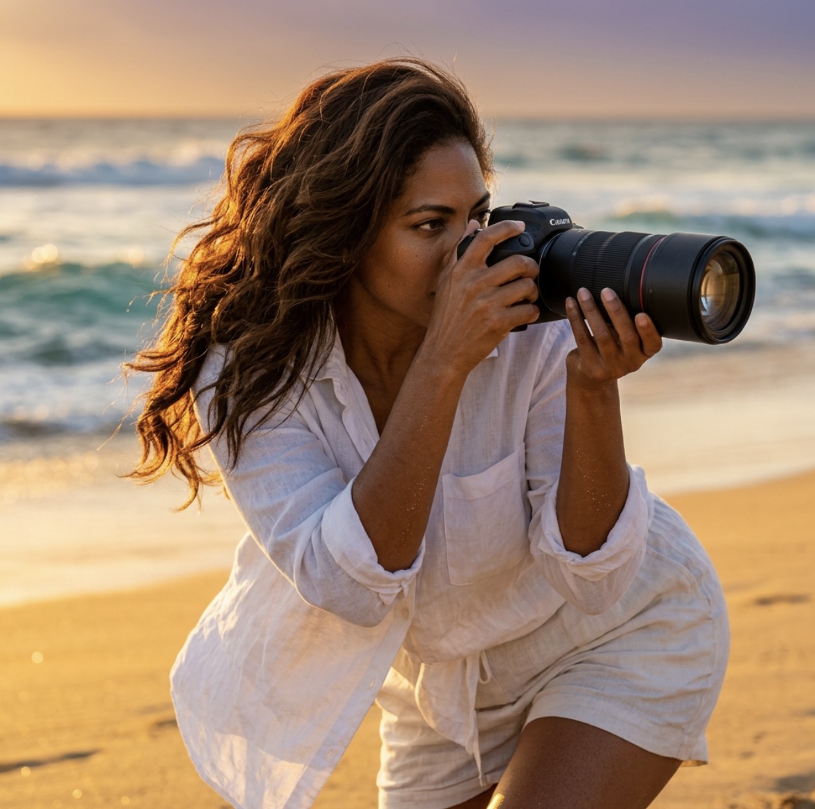 Nichasie Miller with her camera on the Mississippi Gulf Coast